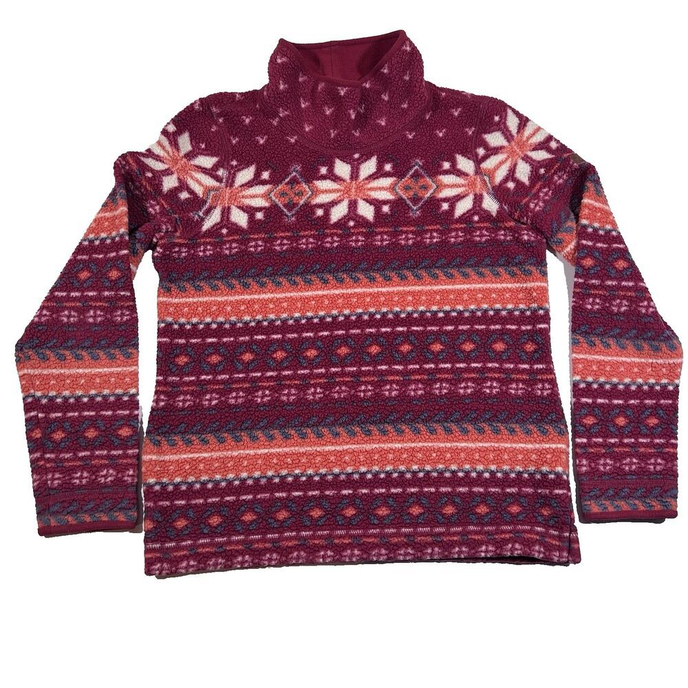 LL Bean Fair Isle Sherpa Fleece Mock Neck Pullover Sweater Women's Small